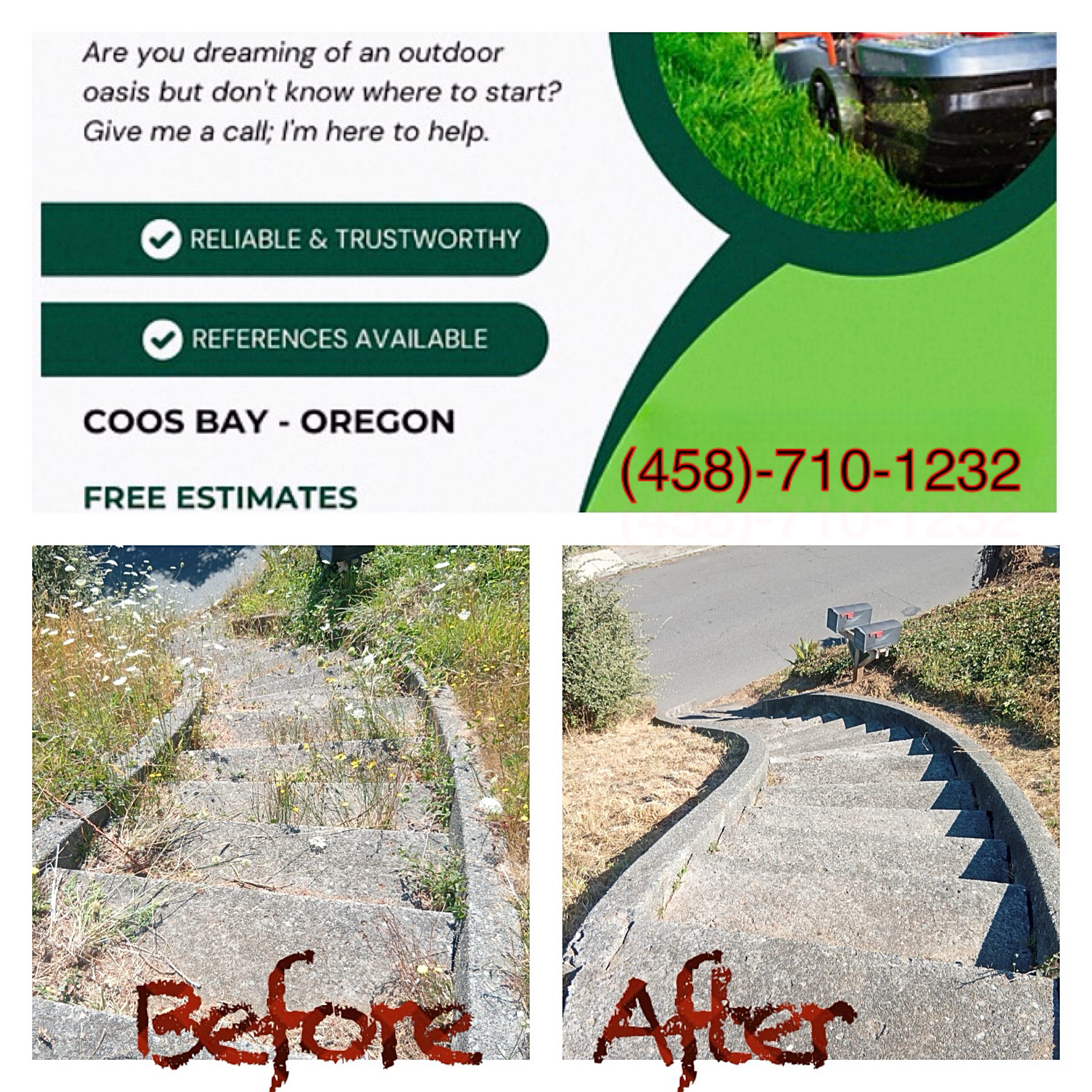 Weed and debris removal before and after